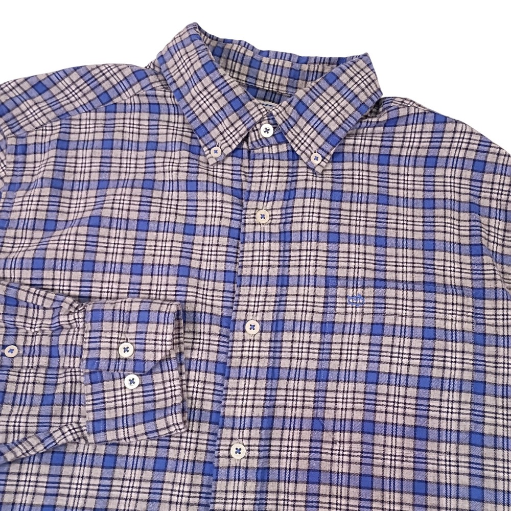 Southern Tide Mens Classic Fit Blue Grey Plaid Flannel Button Down Shirt M 26077